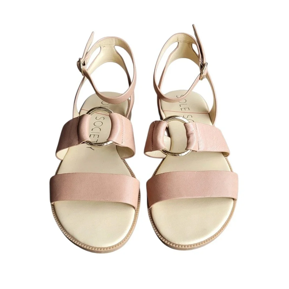 SOLE SOCIETY 7.5M Neutral Leather Sallan O-Ring Sandal Women